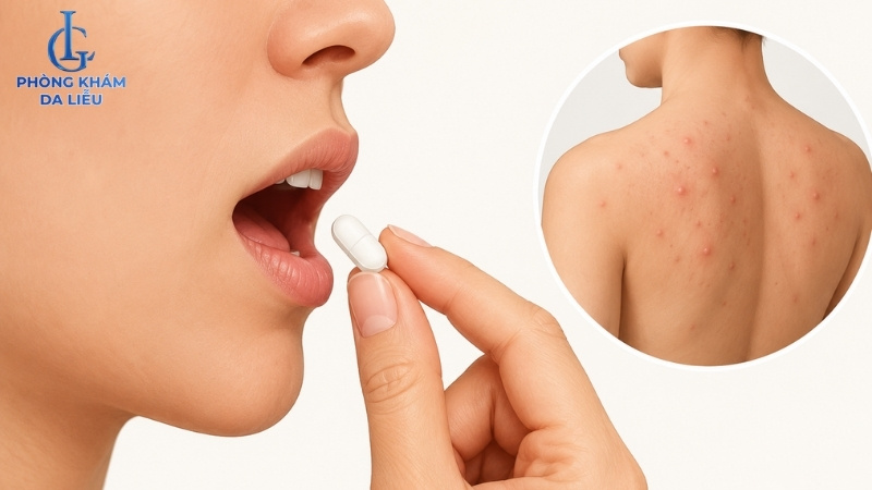 Uống thuốc trị mụn trứng cá ở lưng day dẳn