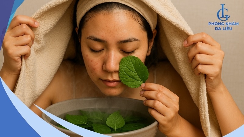Xông mặt bằng lá tía tô tươi