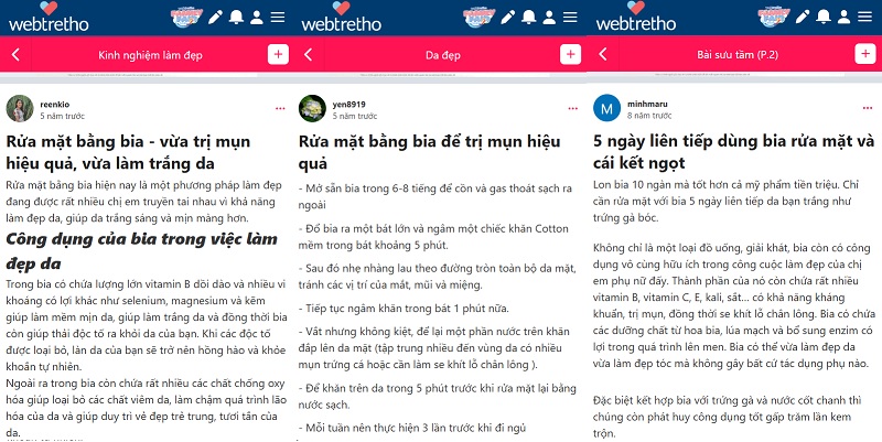 review dùng bia trị mụn trên webtretho
