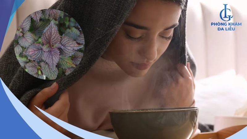 lá tía tô xông mặt trị mụn
