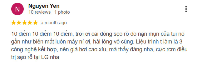 đánh giá của khách hàng sau khi trị sẹo rỗ tại phòng khám da liễu lg