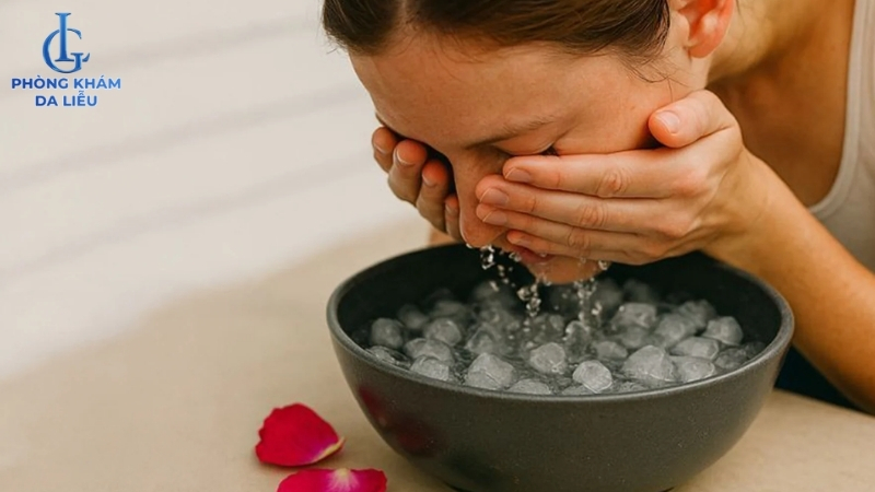 sau khi trị sẹo rỗ chườm đá làm mát