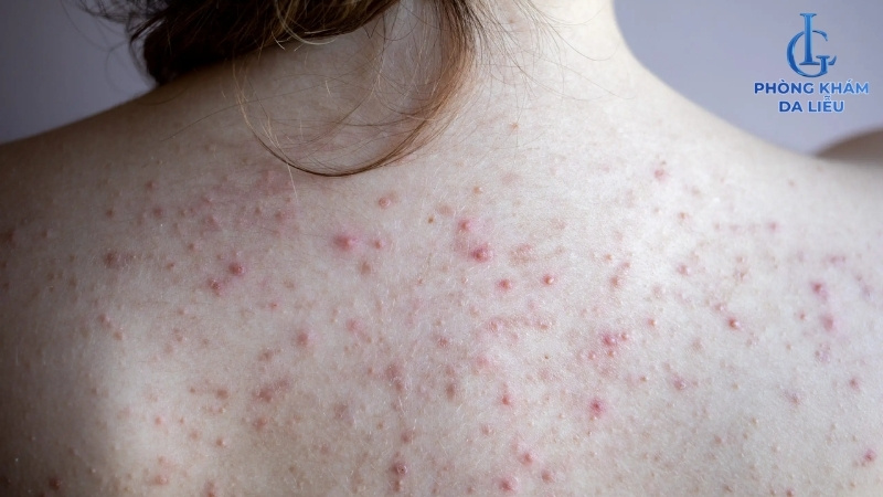 mụn trứng cá và mụn bọc gây nổi mẩn đỏ ở lưng