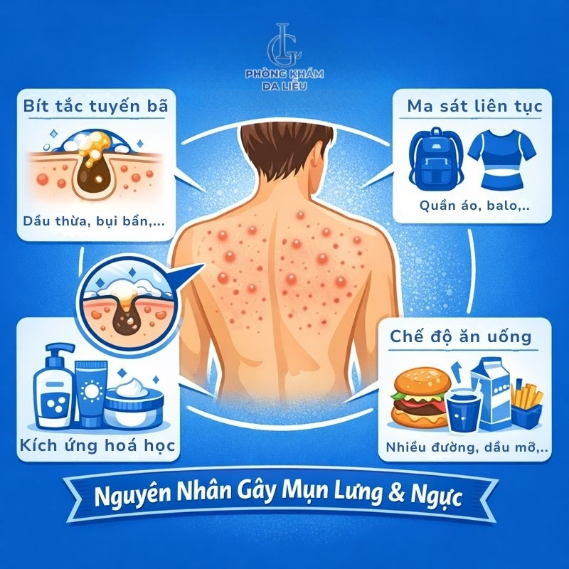 nguyên nhân gây mụn lưng và ngực