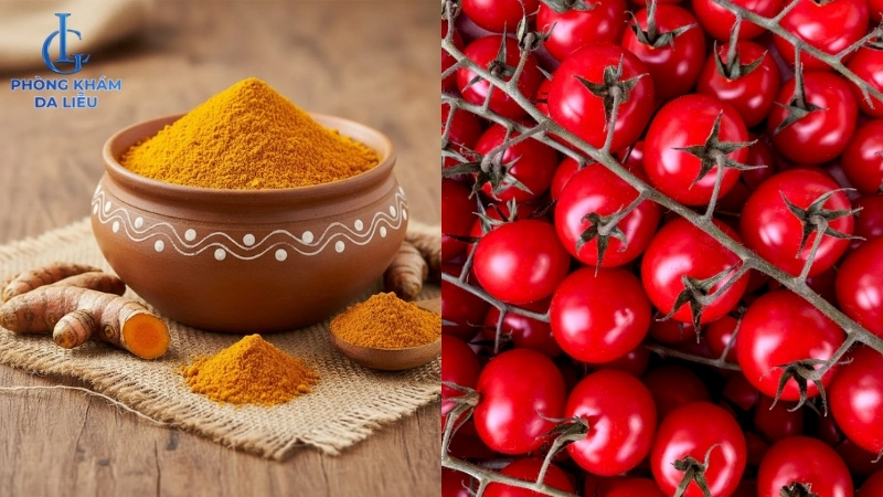 cách trị mụn lưng bằng cà chua và bột nghệ