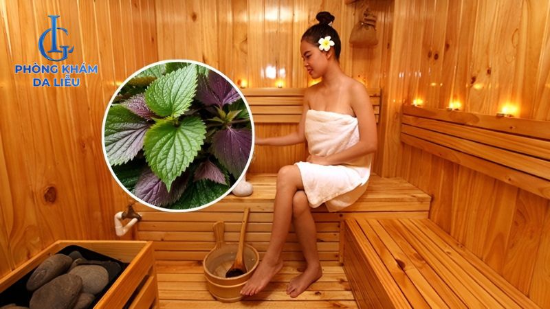 tắm xông hơi trị mụn lưng bằng lá tía tô