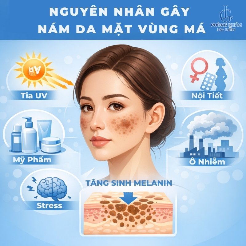 nguyên nhân gây nám da mặt vùng má