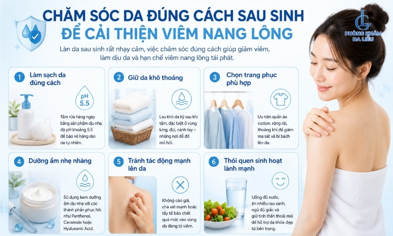 chăm sóc da tránh viêm nang lông sau sinh
