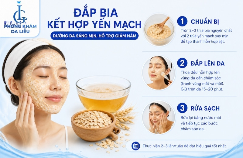cách làm mặt nạ bia kết hợp yến mạch trị nám tại nhà