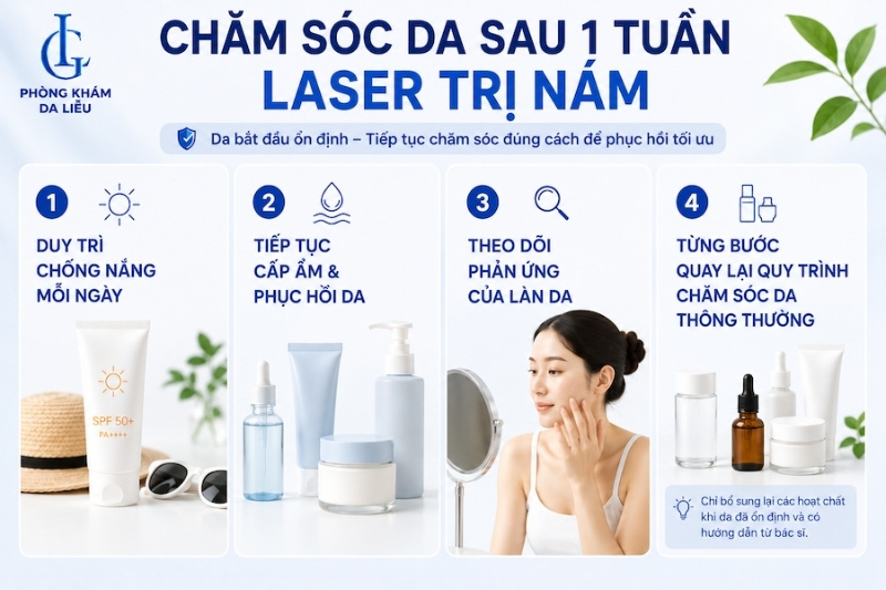Các biện pháp chăm sóc da sau 1 tuần laser trị nám