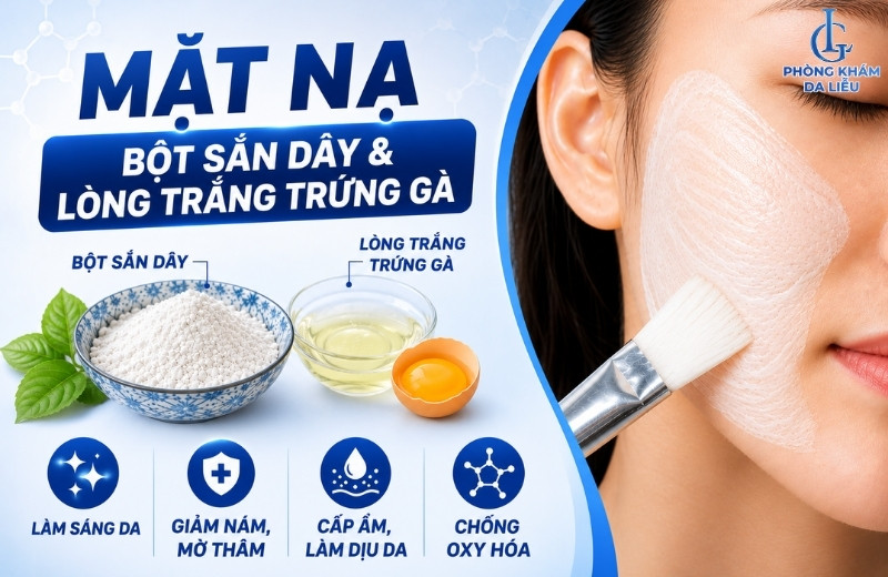 đắp mặt nạ bột sắn và lòng trắng trứng trị nám