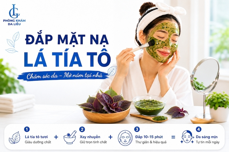 đắp mặt nạ lá tía tô trị nám da mặt