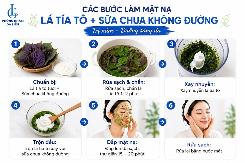 lá tía tô trị nám da với sữa chua