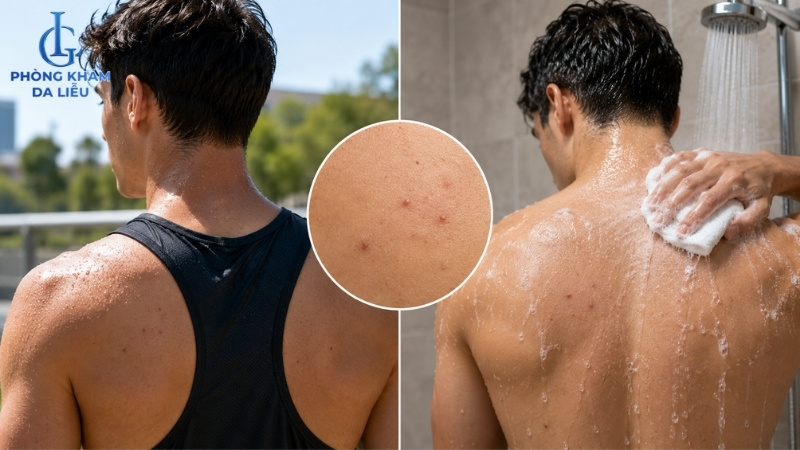 tắm rửa sạch sẽ sau khi đổ mồ hôi hỗ trợ trị mụn lưng