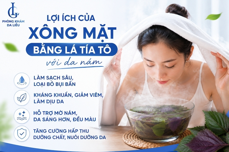 xông mặt bằng lá tía tô trị nám tại nhà