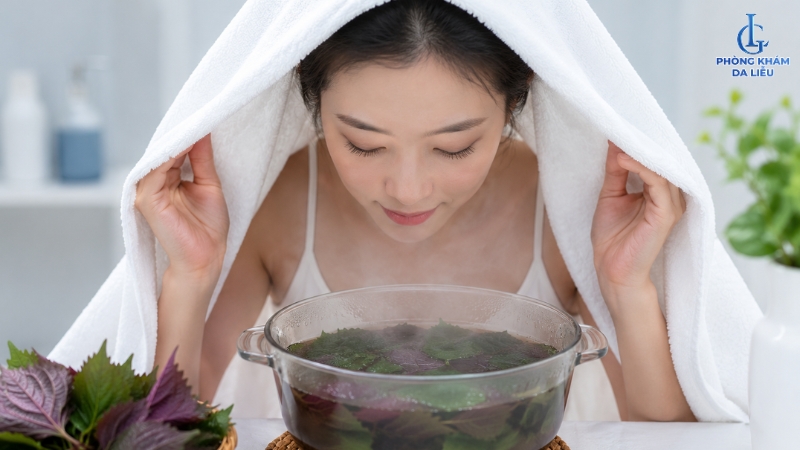 xông mặt lá tía tô trị nám ở nhà