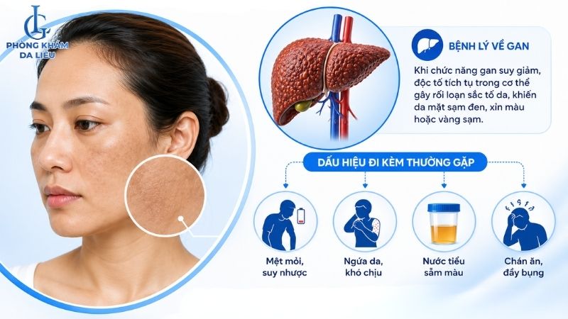 Da mặt sạm đen do bệnh lý về gan