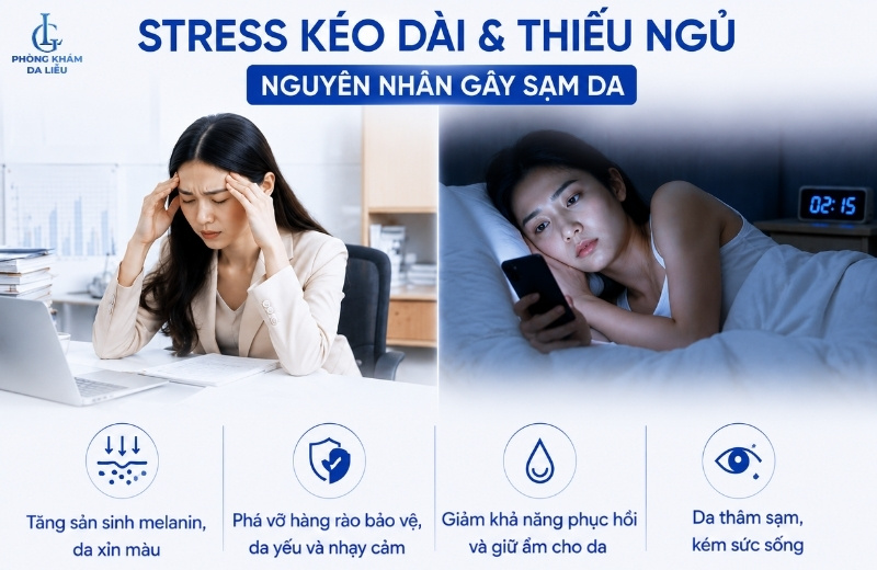 thiếu ngủ gây nám da mặt sạm đen